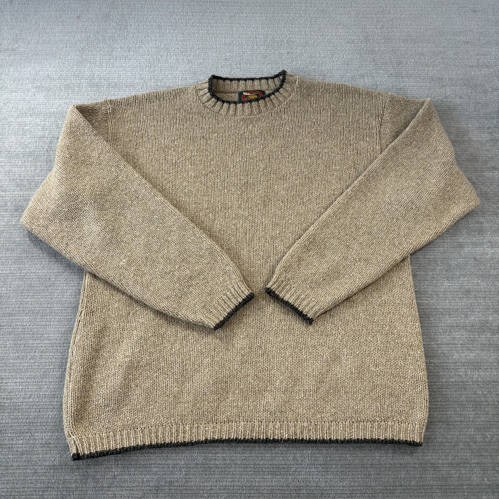Vintage Alps Sweater Mens L Tan Wool Silk Knit Chunky Pullover Grandpa 90s